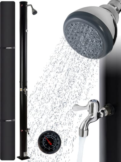 AREBOS Tuindouche 20 - Solar Douche met Thermometer - Buitendouche Zonneenergie - Tuindouche Buitendouche - Zwart