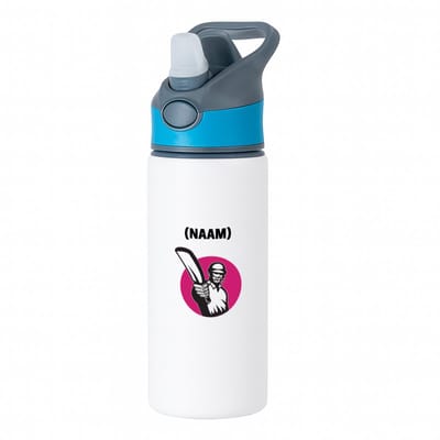 Hacebo® - Cricket met eigen naam waterfles met rietje blauw - Cricket - Cricketer - Sport - water fles - 650ML