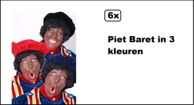 6x Pieten baret zonder veer in 3 verschillende kleuren - rood-zwart-blauw - OP=OP Sinterklaas Piet sinterklaas feest hoofddeksel