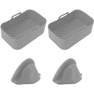 2Set Rechthoekige Airfryer Siliconen Pot Airfryer Siliconen Inzetstukken Rechthoekige Mand voor Ninja DZ201 Foodi grijze kleur