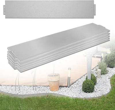 5 m Lawn Edging, Galvanised Metal Lawn Edge with Buckle, Flower Bed Border, Flexible Cuttable Garden Palisade, Silver (5 Pieces, 100 x 18 cm)