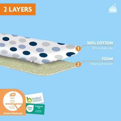Premium Strijkplankhoes Classic – Extra dampdoorlatend – Maat S/M MAX. 42 x 125cm – 3MM schuimlaag voor optimaal strijkcomfort