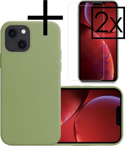 Hoesje - Met 2x Screenprotector - Geschikt voor Apple iPhone 13 Mini - Sterk & Shockproof - Back Cover - Siliconen Case - Telefoon Hoes - Groen