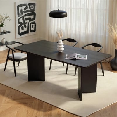 Asir - Eettafel - Zwart - 100% met melamine gecoat spaanplaat - 180 x 90 x 75 cm