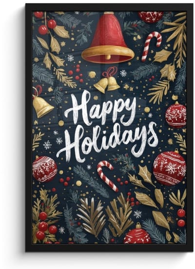 Poster in lijst - Fotolijst 40x60 cm - Posters - Feestelijk - Kerstgroet - Kleurrijk - Posterlijst zwart - Decoratie - Wanddecoratie woonkamer - Muurdecoratie slaapkamer - Kerstversiering - Kerstdecoratie voor binnen - Kerstmis