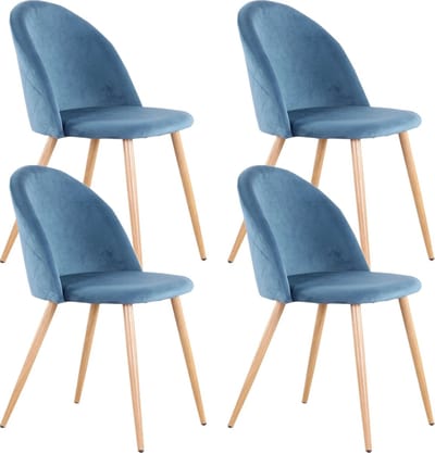 Set van 4 Eetkamerstoelen - Zacht Fluwelen Bekleding met Metalen Poten - Stoelen - Geschikt voor Keuken, Eetkamer, Woonkamer en Lounge - 43 x 48 x 80 cm - Velvet - Blauw