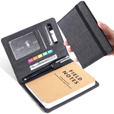 Dagboekomslag voor veldnotities - waterdichte stof, multifunctioneel met penhouder en kaartjeshouder - compatibel met 3,5" x 5,5" notitieboeken