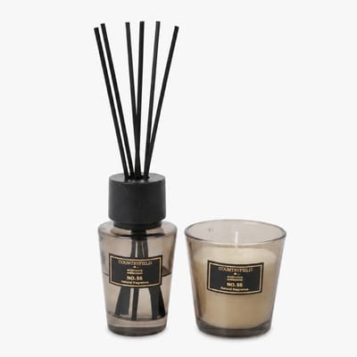 Cadeauset Geurstokjes & Geurkaars VK No.55 Antraciet 100 ml – Luxe Geschenkset voor Thuis & Interieur