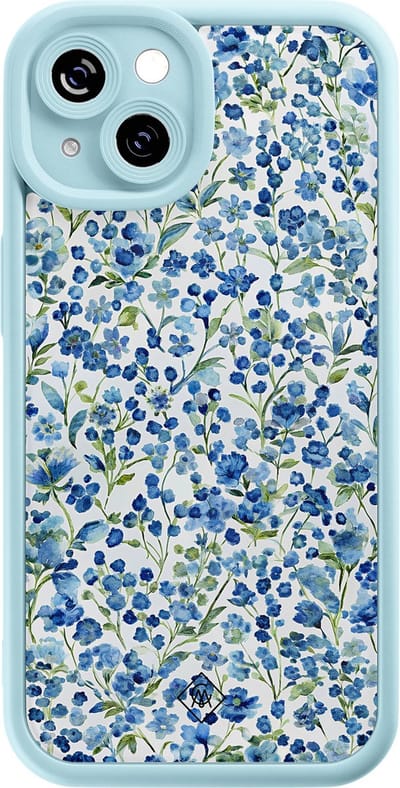 Casimoda® hoesje - Geschikt voor iPhone 15 - Vintage Blue Floral - Effen telefoonhoesje met lensbescherming - Siliconen/TPU - Backcover - Blauw