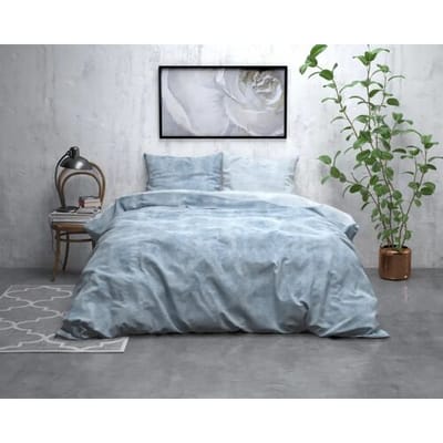 Sleeptime Flanel Twin Washed Cotton Dekbedovertrek - Eenpersoons - 140 x 200/220 + 1 kussensloop 60x70 - Blauw