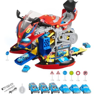 VEVOR Motorfietsmotorspeelgoed, set van 25 stuks, motorfietsmonteurspeelgoed met afneembare onderdelen, licht en geluid, gesimuleerd rijden en racen op het circuit, voor kinderen vanaf 3 jaar, rood