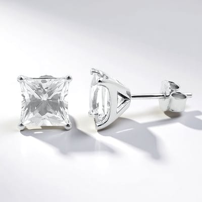 Cavill - Zilveren oorbellen - 925 Sterling zilver - 2x Mexicaanse Danburiet Kristallen 3,15 crt - Modern vierkant - Elegant