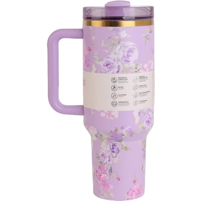 40 Oz Bingba Beker Bloemenserie 3D-print Dubbele Handgreep Auto 304 Roestvrij Staal Auto Beker 40OZ