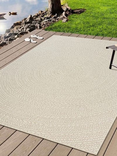 Buitentapijt met Jute Look – Cream – Rond Gevlochten Design – Weerbestendig & Stijlvol-80 x 150 cm