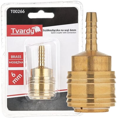Tvardy Snelkoppeling messing - 6 mm - Corrosiebestendig - Pneumatische systemen
