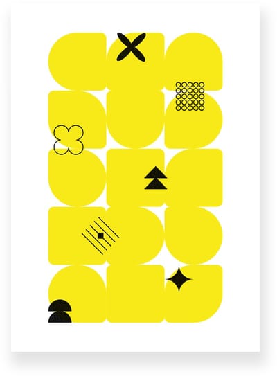 Poster 20x30 cm - Geometrische Vormen - Abstracte Symbolen - Geel - Wit - Minimalistisch - Grafisch - Muurdecoratie - Wanddecoratie
