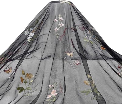 2.74 m Zwart Bloemen Kant Tulle Stof, 1.67 m Polyester, Ideaal voor Kleding, Kostuums en Feestdecoraties