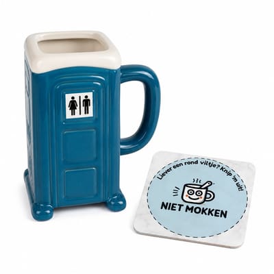 NietMokken.nl - Grappige Mok – Dixi Mok 330 ml – Toilet Beker – Grappige Beker – Koffiemok – Festival Gadget – Bouwvakker Cadeau – Origineel Cadeau Man – Inclusief Gratis NietMokken® Viltje - In verrassingskleur