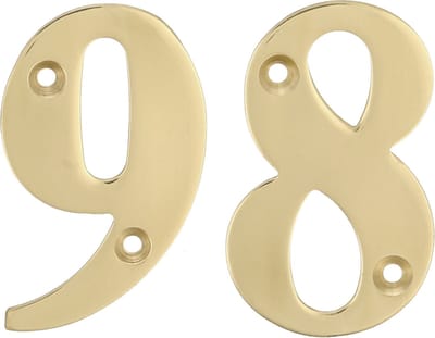 AMIG Huisnummer 98 - massief messing - 5cm - incl. bijpassende schroeven - gepolijst - goudkleur