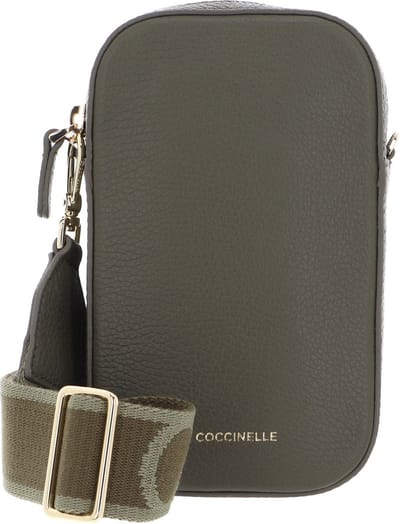 COCCINELLE Leren Schoudertas Telefoontasje Tebe Hi-Tech Accessoire Grained Leather Laurel Green Olijfgroen