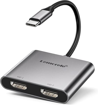 Lemorele TC21 USB-C naar Dual HDMI Adapter - 4K@60Hz - Dual Monitor Ondersteuning - Voor MacBook/Dell XPS/Surface - Grijs