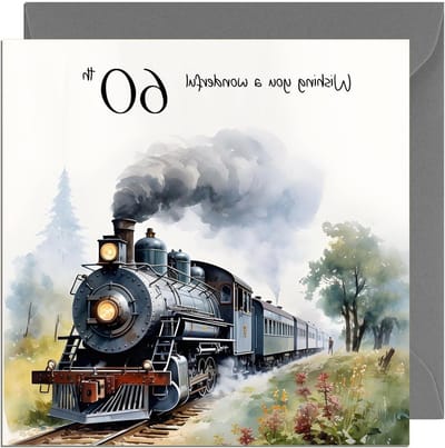 Verjaardagskaart Trein - Wenskaart 60 Jaar - 60e Verjaardag Vieren - Extra Dikke Kaart - 14.9 x 14.9 cm - Grijs