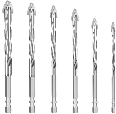 Dailygoods - 6-delige excentrische boorset, zaagtandboor met 4 snijkanten, multifunctionele boorset met zeer harde getande boor met afgeschuinde punt en hoog voor beton, glas, keramiek, 4/5/6/8/10/12 mm