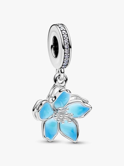 Fler® | Bedel | Past op populaire bedelarmbanden (standaard - 3mm) | Blauwe bloesem Bedel | Hangbedel Bloem Charm | 925 sterling zilver | Zirkonia | Blauwe emaille | Armband Kraal | Valentijnsdag Cadeau | Sinterklaas kado | Kerstcadeau | Verjaardag