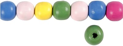 Houten kralen, d 10 mm, gatgrootte 2,5-3 mm, ca. 70 div, diverse kleuren, 22 gr