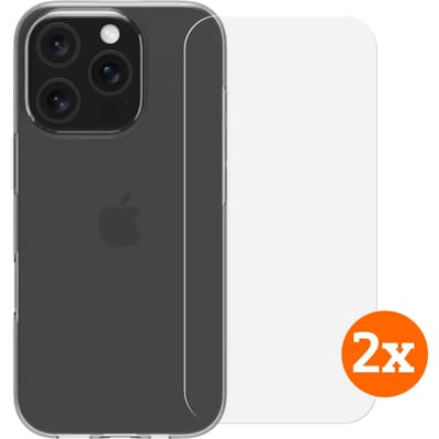 BlueBuilt Back Cover iPhone 16 Pro Transparant + Screenprotector Glas Duo Pack
