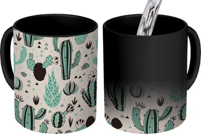 Magische Mok - Foto op Warmte Mokken - Koffiemok - Cactus - Patroon - Bloemen - Magic Mok - Beker - 350 ML - Theemok