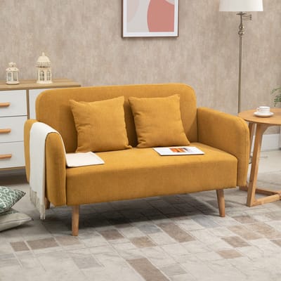 MODFU Tweezitsbank - Met Kussens En Verstelbare Voetsteunen - Modern - Polyester - Naturel - 130 x 70 x 80 cm