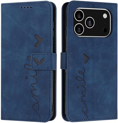 Coverup Hoesje - Geschikt voor iPhone 17 Pro Hoesje - Coverup Smile Book Case - Blauw