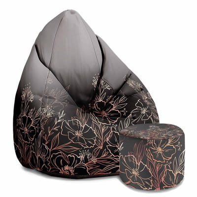 DreamRoots Oxford Zitzak voor Volwassenen – Luxe Beanbag met Voetsteun en Afneembare Hoes – Inclusief Vulling – 80x80x120 cm - Dark Flowers Mystery