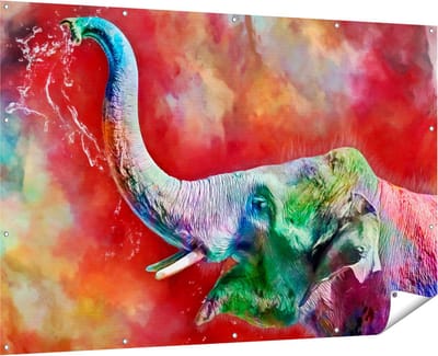 Gards Tuinposter Getekende Vrolijke Olifant - Abstract - 180x120 cm - Tuindoek - Tuindecoratie - Wanddecoratie buiten - Tuinschilderij