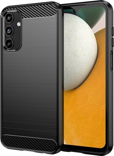 MobyDefend Hoesje - Geschikt voor Samsung Galaxy A15 - TPU Backcover - Geborstelde Metaal & Carbon-Look - Zwart
