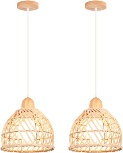 2 Stuks Hanglamp Boho Geweven Plafondlamp E27 Kroonluchter voor Slaapkamer Woonkamer Hal