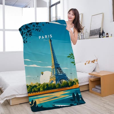 Eiffeltoren Strandlaken Kleurrijke Badlakens voor Meisje Microvezel Sneldrogend Zandvrij Strand Yoga Spa Sportschool Zwembad W30*H60(CM) blue