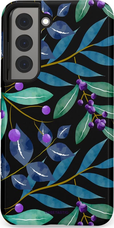Casetastic hoesje geschikt voor Samsung Galaxy S22 - Dubbellaagse bescherming - Besjes fantasie - Fashion Case - Zwart Petrol Saliegroen