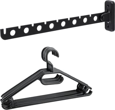 BSS® Wanddroogrek Inklapbaar – Wanddroger met 8 Kledinghangers – 180° Draaibaar en Opvouwbaar Droogrek van RVS – Wandkledingrek voor Balkon en Wasruimte