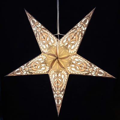 Kerstster papier met verlichting - 60 cm diameter, 24 cm diep - Kerst ster voor binnen - Ganesha Grijs Goud - FSC papier - Incl. 3 m. snoer met stekker, schakelaar en E14-fitting - Kerst Raam decoratie - Kerstversiering - Kerstverlichting