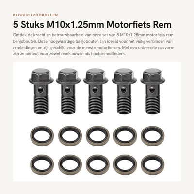 Dailygoods- Banjobouten Set van 5 - M10x1,25mm - Motorfiets Rembouten - Hoofdremcilinder - Sluitringen - Roestvrij en Corrosiebestendig