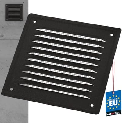 Ventilatierooster 165 x 165 mm voor open haard - Antraciet, Corrosiebestendig met Insectengaas