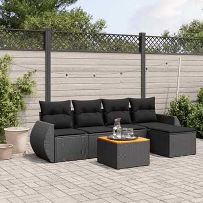vidaXL - 6-delige - Loungeset - met - kussens - poly - rattan - zwart