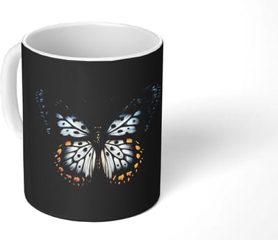 Mok - Koffiemok - Vlinder - Monochroom - Balans - Mokken - 350 ML - Beker - Koffiemokken - Theemok
