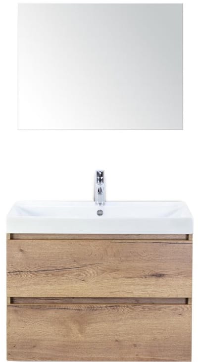 Maxx XL Badmeubelset 80 cm - Natuur Eiken - Wastafel Just 1 Kraangat met Spiegel