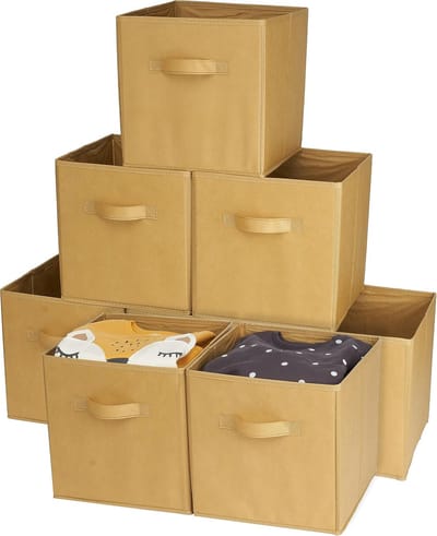 Famanu – 8 Opvouwbare Kubus Opbergdozen voor Kleding - - Wasserij (27,5x27,5x28cm) - Sterk & Duurzaam - Huis - Garderobe - Kinderkamer - Kantoororganisatie (Kaki)