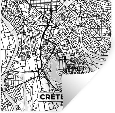 Muurstickers - Sticker Folie - Stadskaart - Frankrijk - Créteil - Kaart - Plattegrond - Zwart wit - 100x100 cm - Plakfolie - Muurstickers Kinderkamer - Zelfklevend Behang XXL - Zelfklevend behangpapier - Stickerfolie