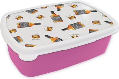 Broodtrommel Roze - Lunchbox - Brooddoos - Whiskey - Glas - Design - 18x12x6 cm - Kinderen - Meisje