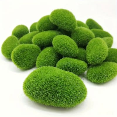 Groen kunstmatige mos stenen knutsel materiaal dames en heren decoratie set 10 stuks ovaal pluche mos stenen voor bloemstukken en DIY projecten